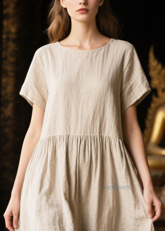 Classy White Oversized Patchwork Linen Long Dresses Summer