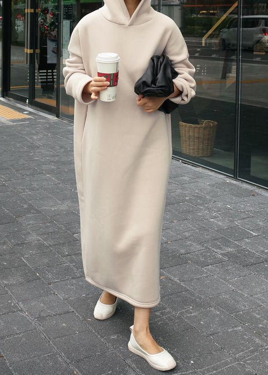 Classy beige cotton clothes For Women hooded Batwing Sleeve Maxi Dresses - SooLinen