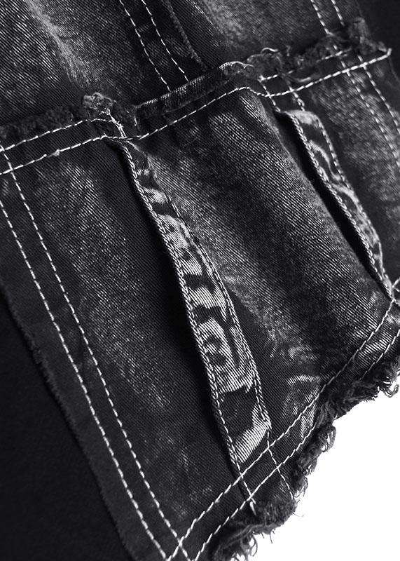 Classy black stand collar zippered cotton dress asymmetric Maxi fall Dresses - SooLinen