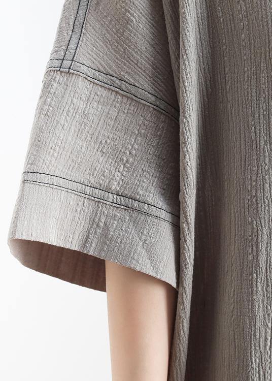 Classy gray cotton Tunic o neck patchwork loose summer Dress - SooLinen