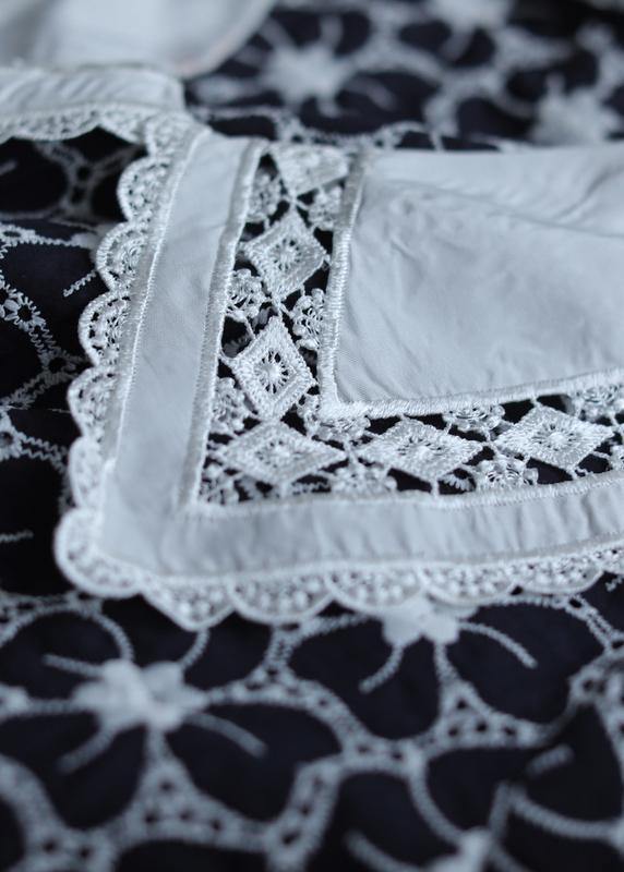 Classy navy print Cotton patchwork short sleeve baggy Dresses - SooLinen