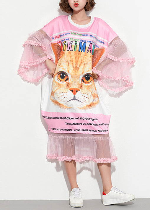 Classy o neck Cute Cotton Tunics 2025 Sewing pink patchwork Dress Summer