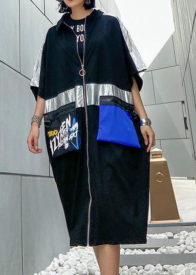 Classy zippered pockets Fine trench coat black baggy summer coats - SooLinen