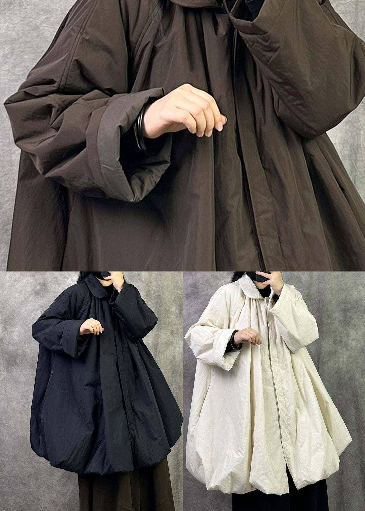 Coffee Fine Cotton Filled Coat Peter Pan Collar Winter Loose Warm