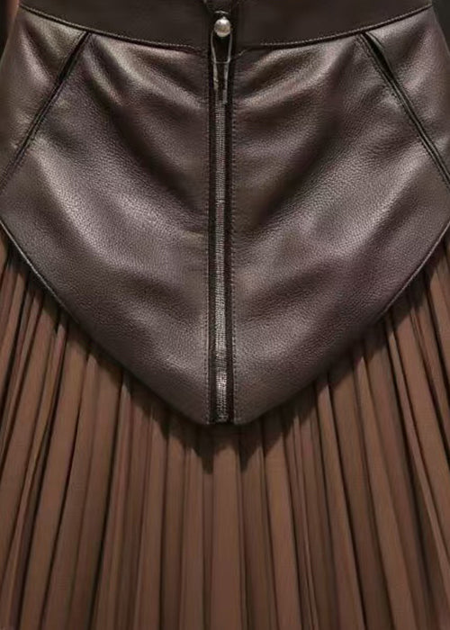 Coffee High Waist Tulle Patchwork Skirts Zippered Spring