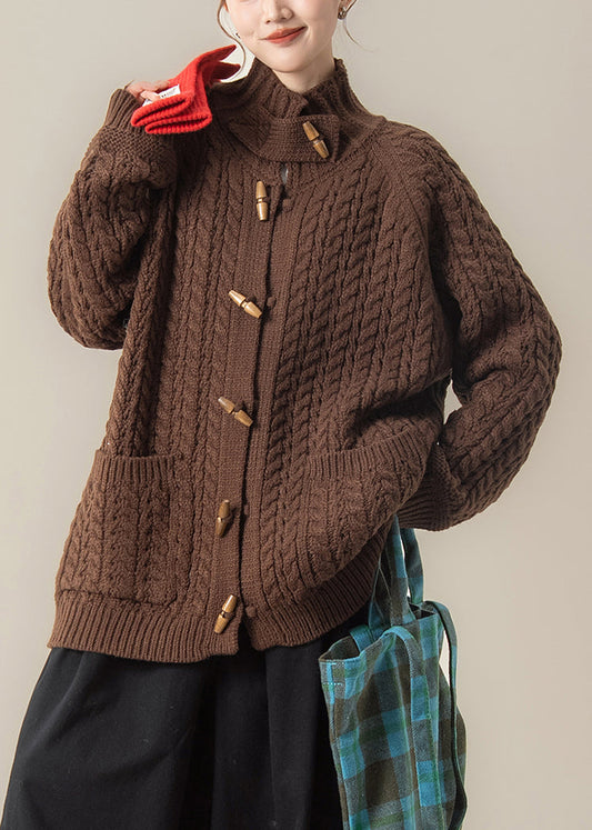 Coffee Pockets Cozy Cable Winter Knit Coat Stand Collar