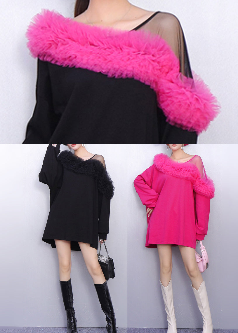 Colorblock Patchwork Cotton Mini Dress One Shoulder Spring