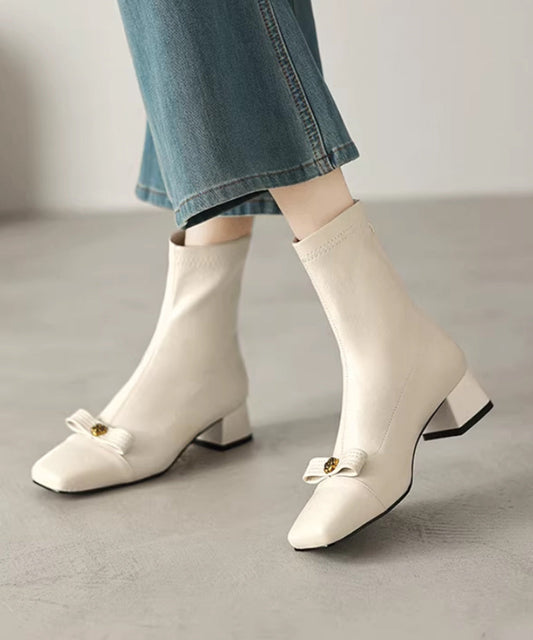 Comfortable Chunky Boots White Faux Leather