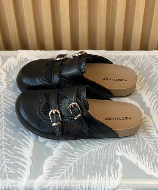Comfortable Hollow Out Beige Faux Leather Slide Sandals