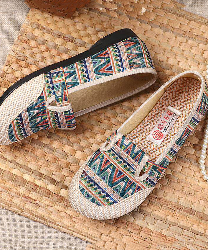 Comfortable Linen Fabric Flat Shoes Red Print Flat Shoes