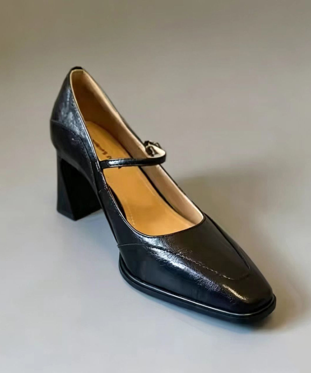 Comfy Black Buckle Strap Faux Leather Chunky High Heels
