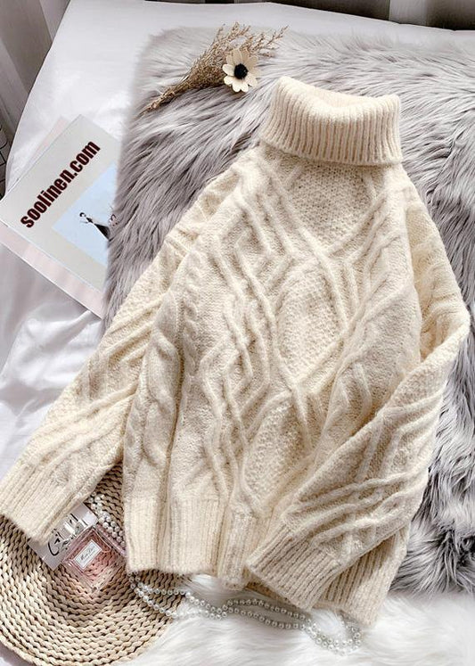 Comfy light green sweater tops chunky plus size clothing high neck sweaters - SooLinen