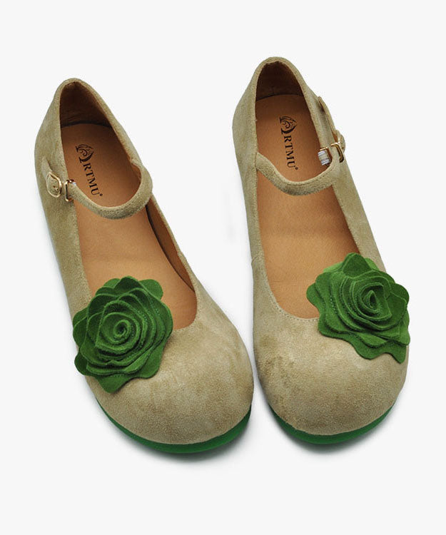 Cowhide Leather Flat Shoes For Women Buckle Strap Flat Shoes