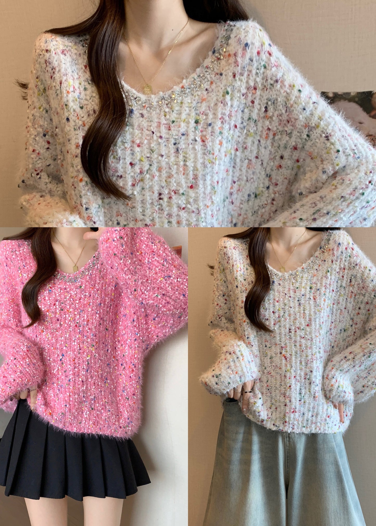 Cozy White Warm Knit Sweater Oversized Fall