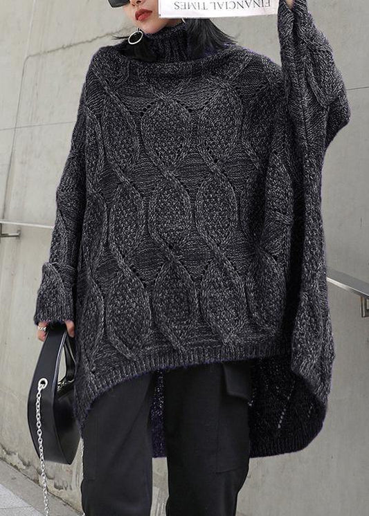 Cozy green knitwear plus size high neck low high design knit top silhouette - SooLinen