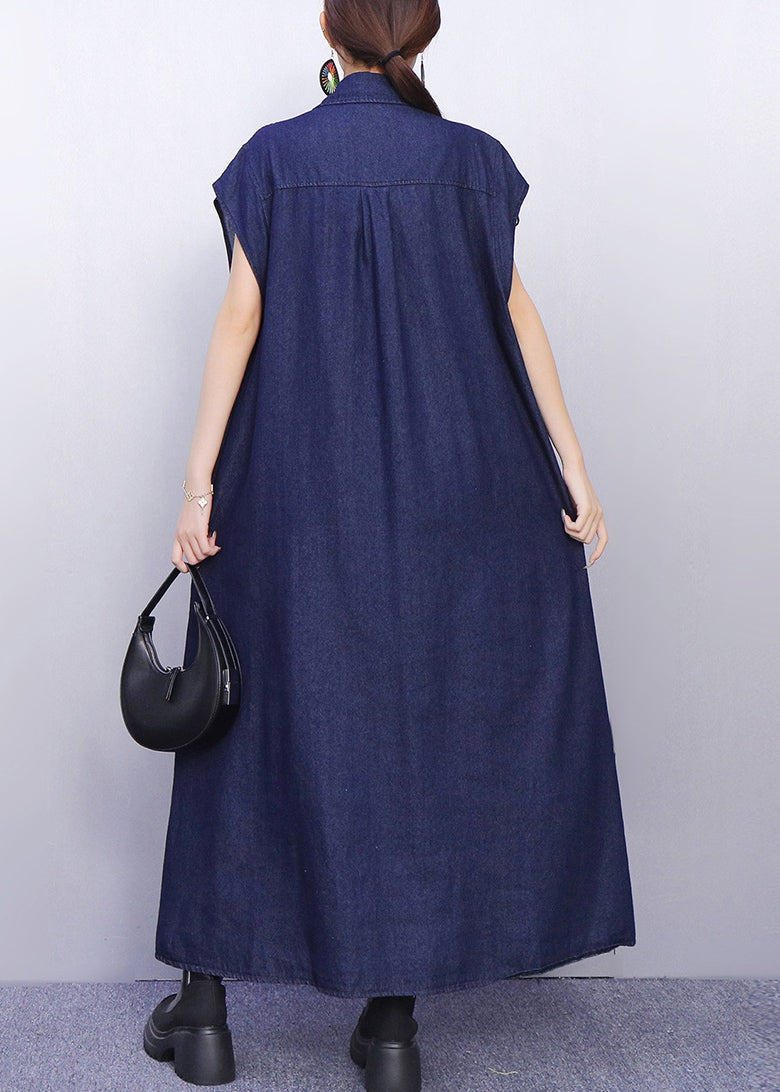 Creative Butterfly Adorned Pockets Denim Maxi Dress