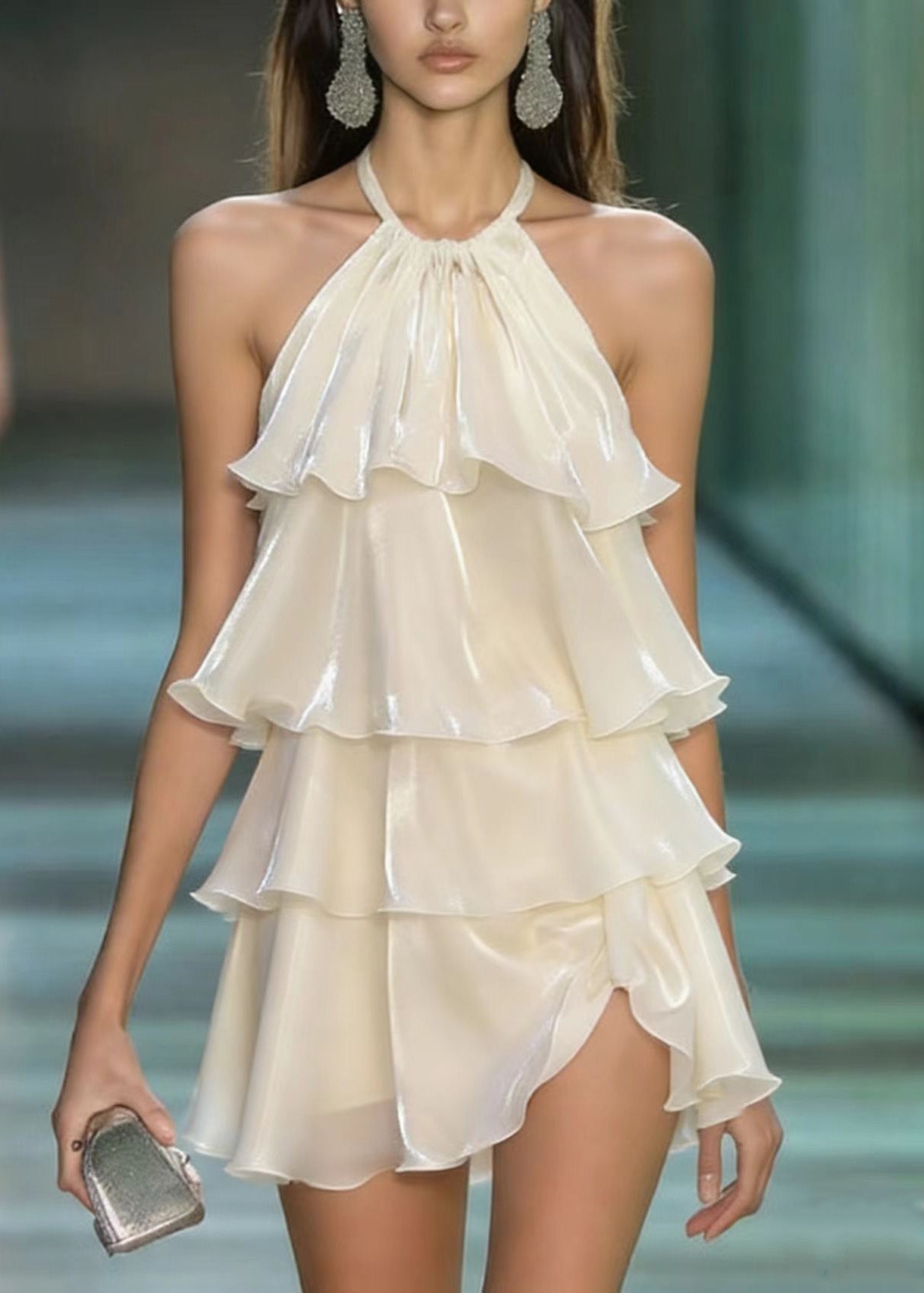 Cute Apricot Layered Ruffled Patchwork Chiffon Mini Dresses Summer