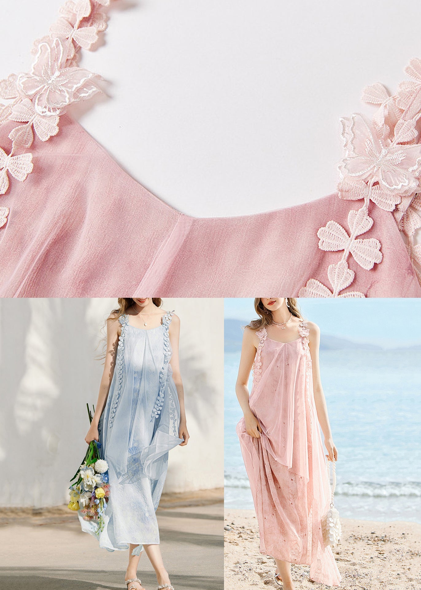 Cute Blue Print Silk Maxi Holiday Spaghetti Strap Dress Sleeveless