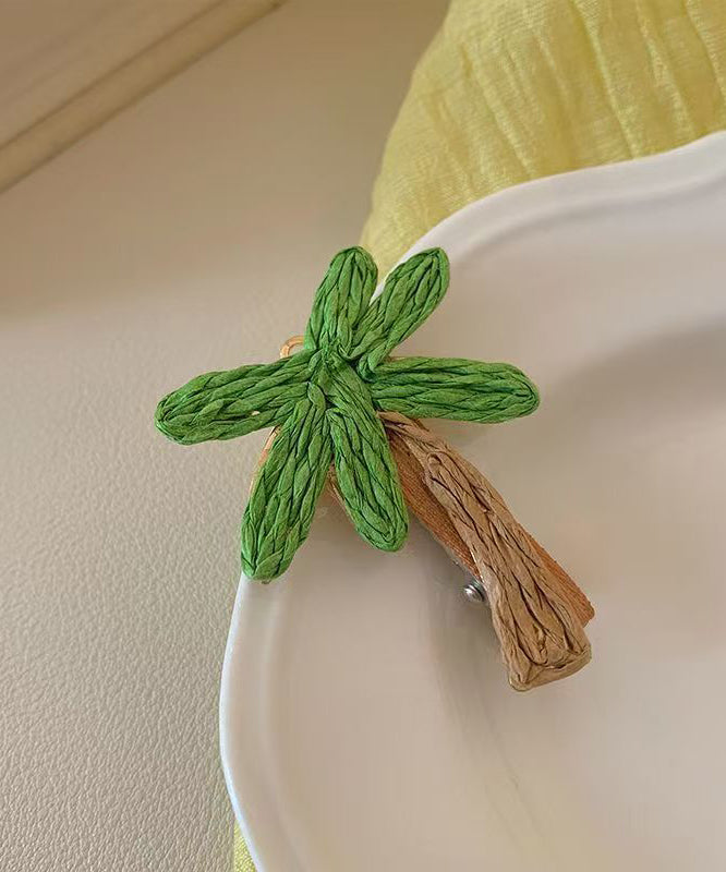 Cute Green Alloy Coconut Tree Straw Weaving A Pair Hairpin