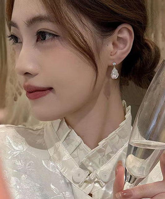 Cute Pink Copper Overgild Zircon Lotus Drop Earrings