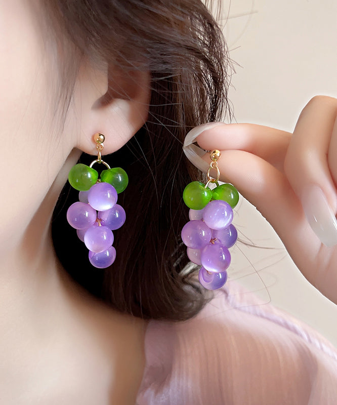 Cute Purple Copper Overgild Crystal Grape Drop Earrings