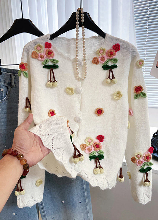 Cute White Fuzzy Ball Decorated Warm Knit Cardigan Winter