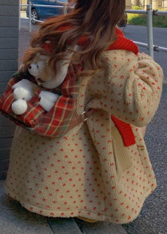 Cute Yellow Turtleneck Pockets Zippered Faux Fur Coats Lantern Sleeve