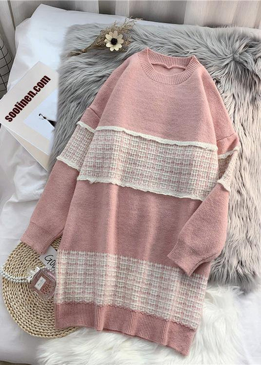 Cute o neck Sweater blue knit top pattern Upcycle patchwork DIY knit dress - SooLinen