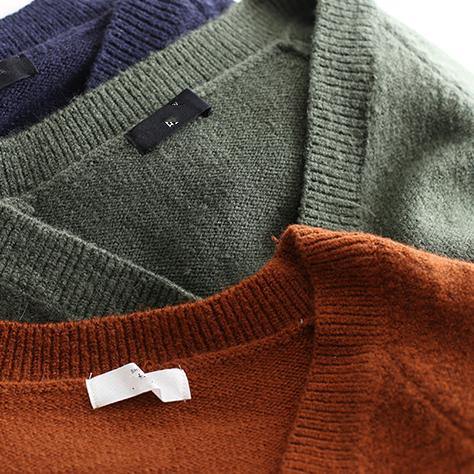 Cute v neck baggy Sweater weather plus size nude Big knitted tops - SooLinen