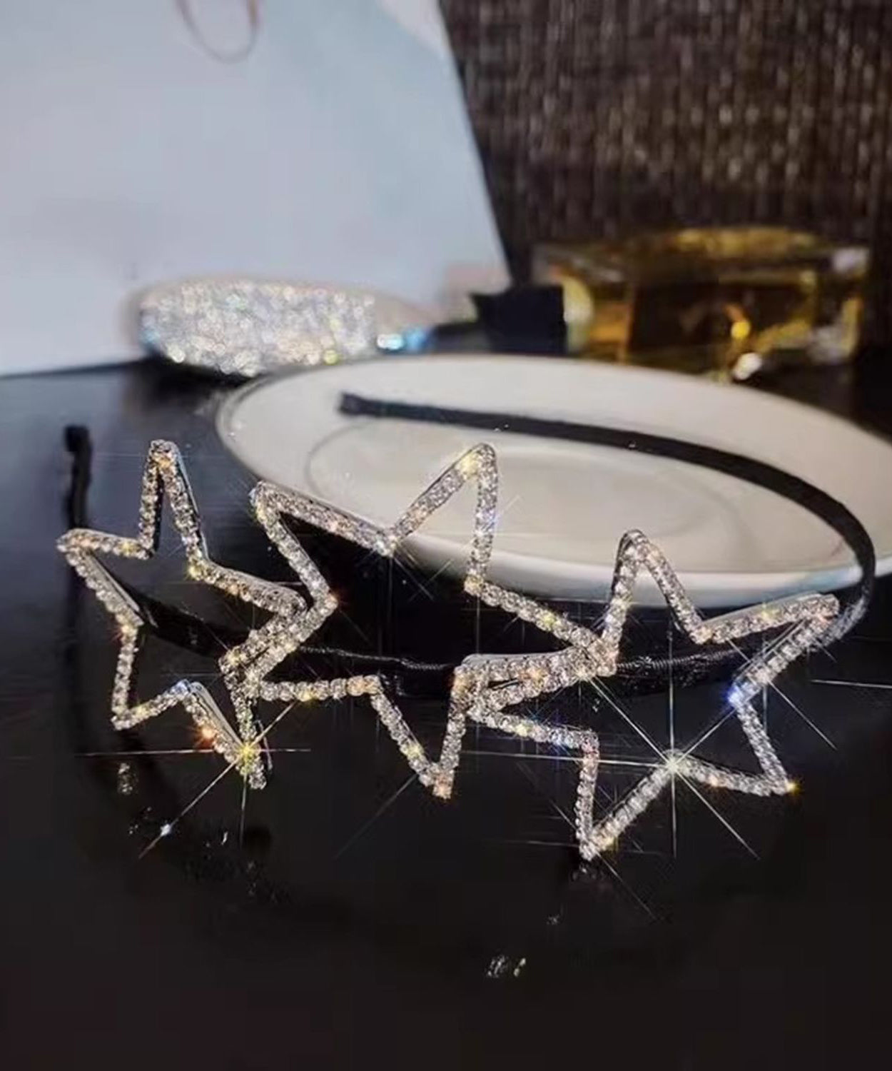 DIY Black Acrylic Zircon Hollow Out Pentagram Hairpin