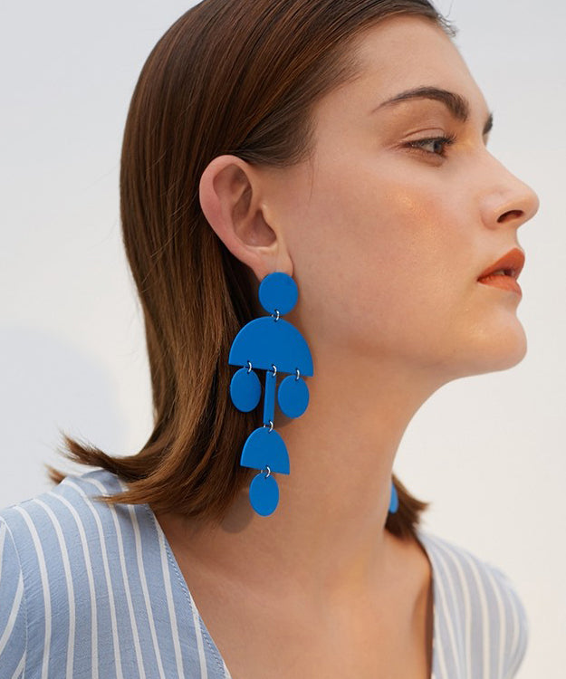DIY Blue Exaggeration Geometric Tassels Alloy Drop Earrings
