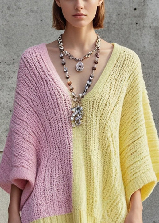 DIY Colorblock Oversized Patchwork Tulle Fake Two Piece Sweater Dress Fall