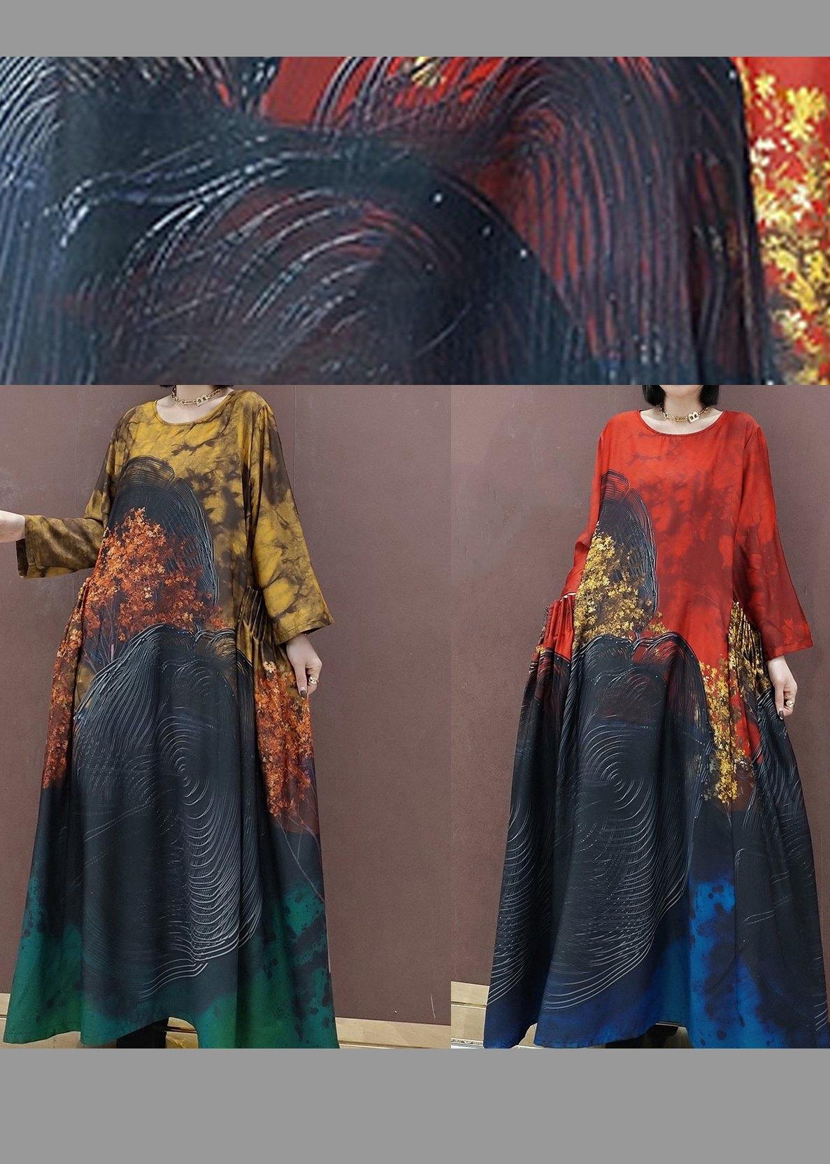 DIY O Neck Large Hem Spring Clothes Tunic Tops Yellow Print Vestidos De Lino Dresses - SooLinen