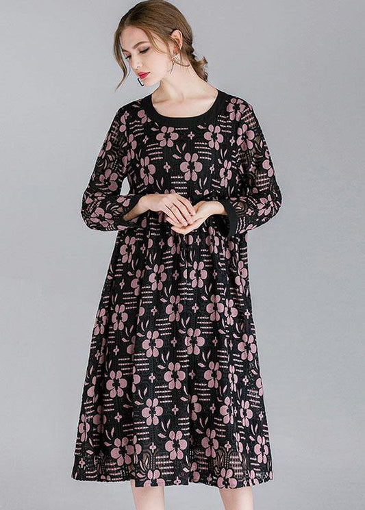 DIY Pink Fashion Lace Spring Sundress Long Sleeve - SooLinen