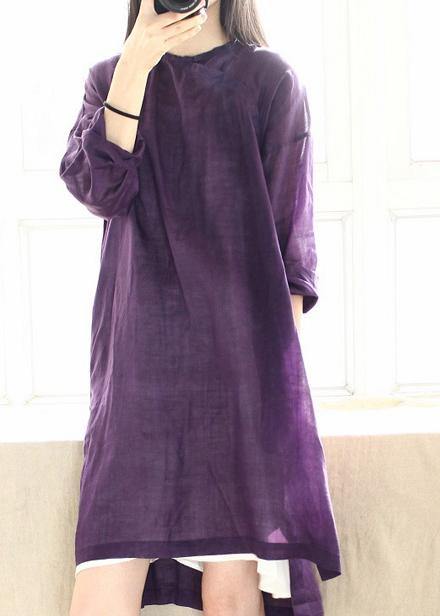 DIY Purple Dresses O Neck Side Open Dresses - SooLinen