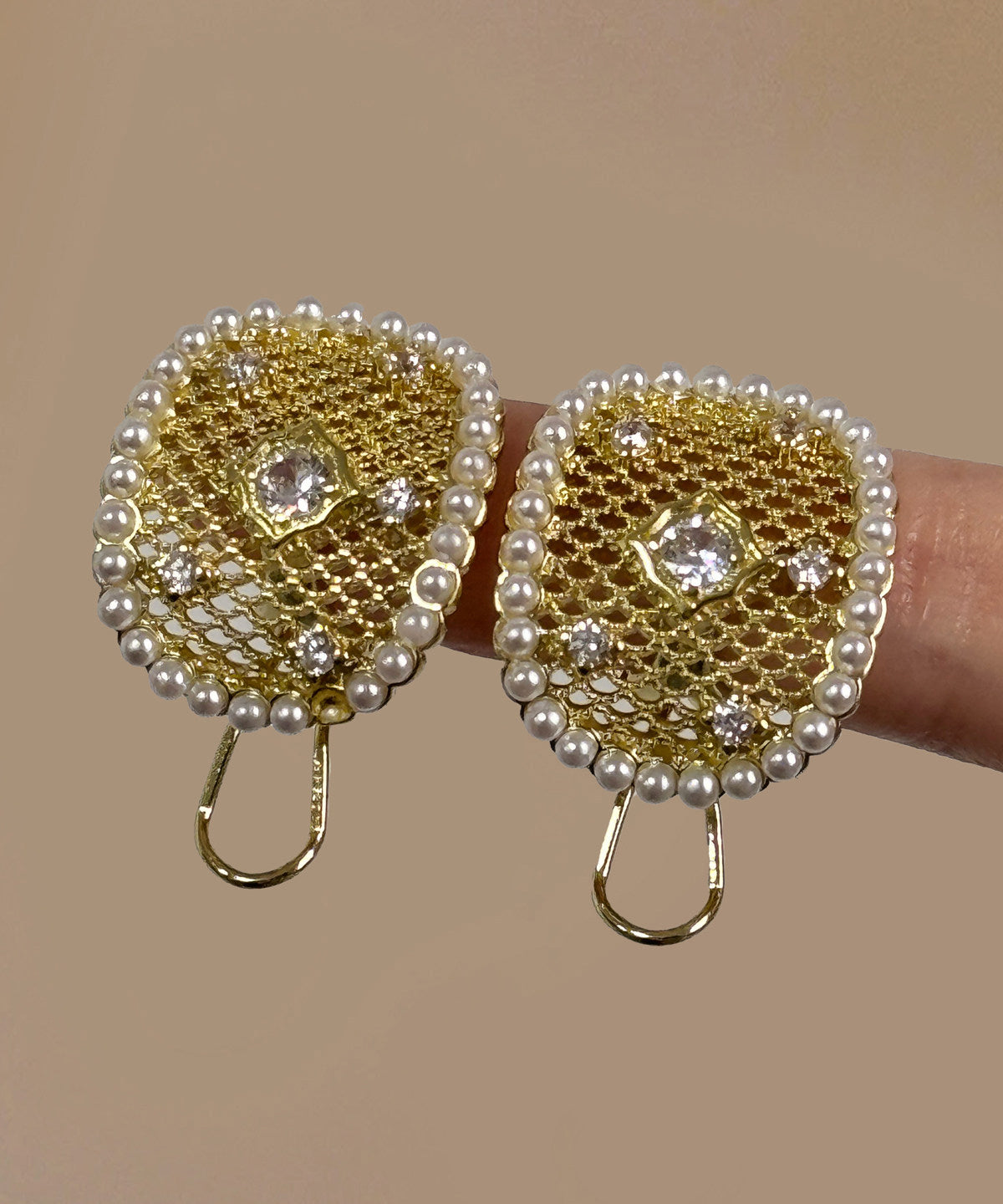 DIY Silk Copper Overgild Pearl Hollow Out Lace Stud Earrings