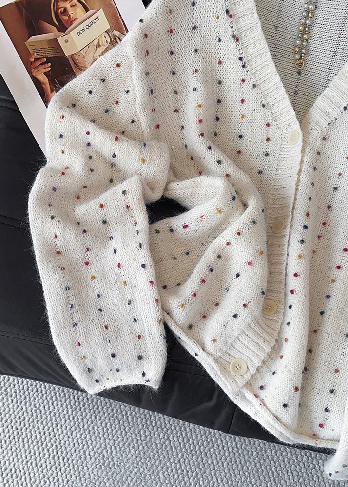 DIY White Embroidered Warm Knit Cardigans Fall