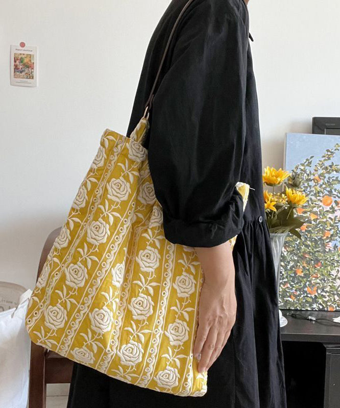 DIY Yellow Embroidered Flower Canvas Shoulder Bags