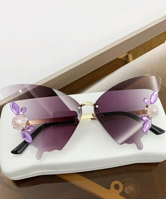 DIY Yellow Metal Zircon Pearl Butterfly Sunglasses