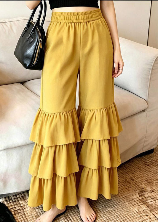 DIY Yellow Ruffled Patchwork Wide Leg Pants Summer
