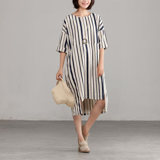 DIY Chiffon clothes For Women 2025 Round Neck Chiffon Stripe Loose Dress