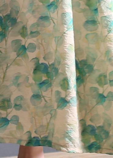 DIY light green print cotton dress Spaghetti Strap Robe summer Dresses - SooLinen