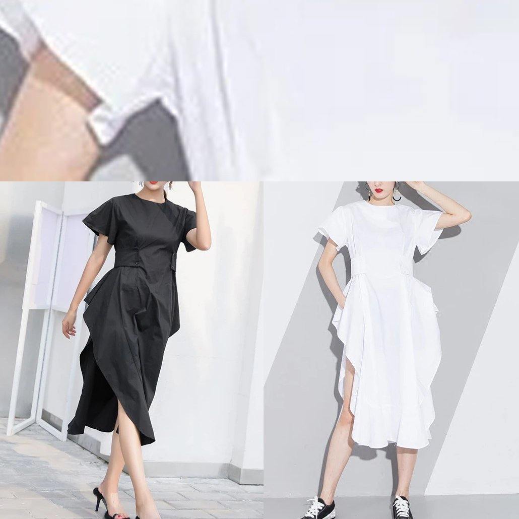 DIY o neck asymmetric Cotton summer dress Runway black Dress - SooLinen