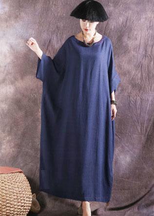 DIY o neck linen cotton Robes Photography blue summer Dress solid color - SooLinen