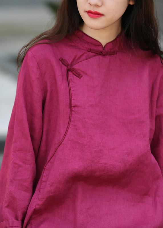 DIY stand collar side open Tunics Work purple Maxi Dress - SooLinen