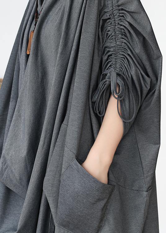 DIY v neck asymmetric cotton clothes Fabrics gray Maxi Dresses - SooLinen