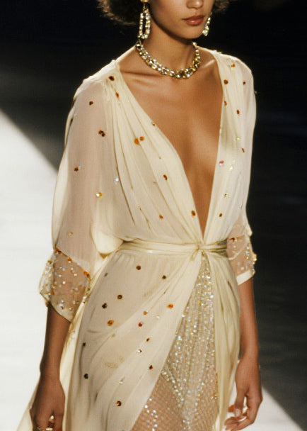 Elegant Apricot Sequins Draping Tulle UPF 50+Cardigans Summer