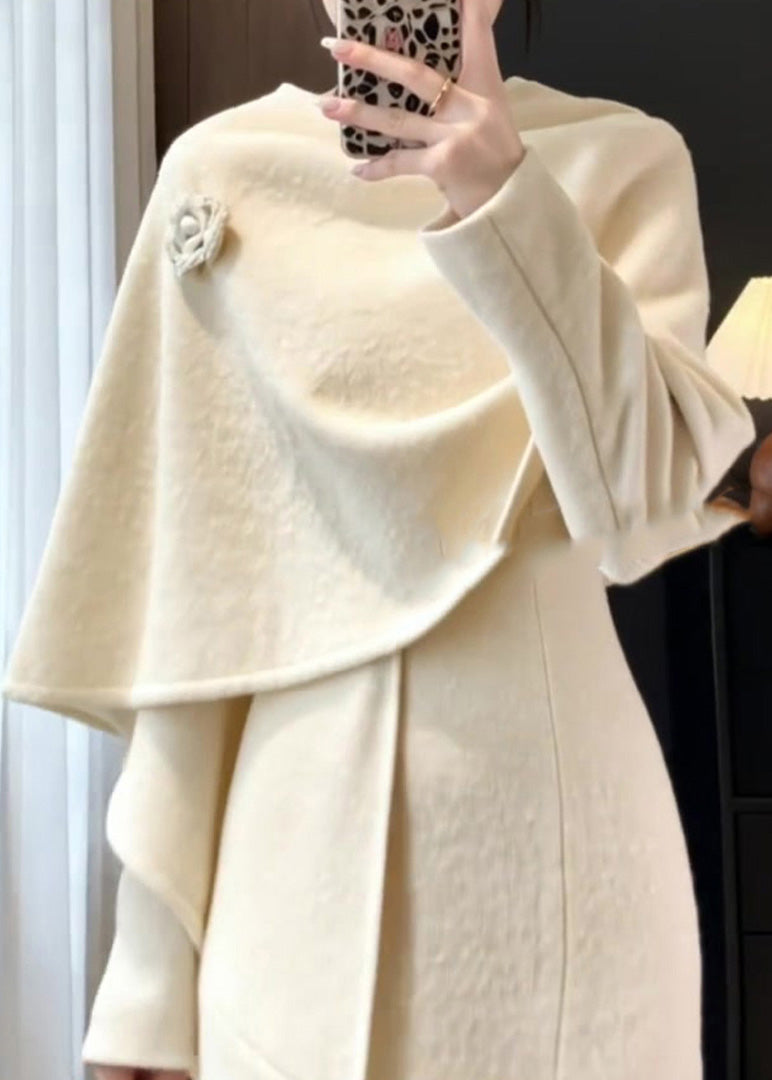 Elegant Apricot Shawl And Maxi Dresses Two Pieces Set Fall