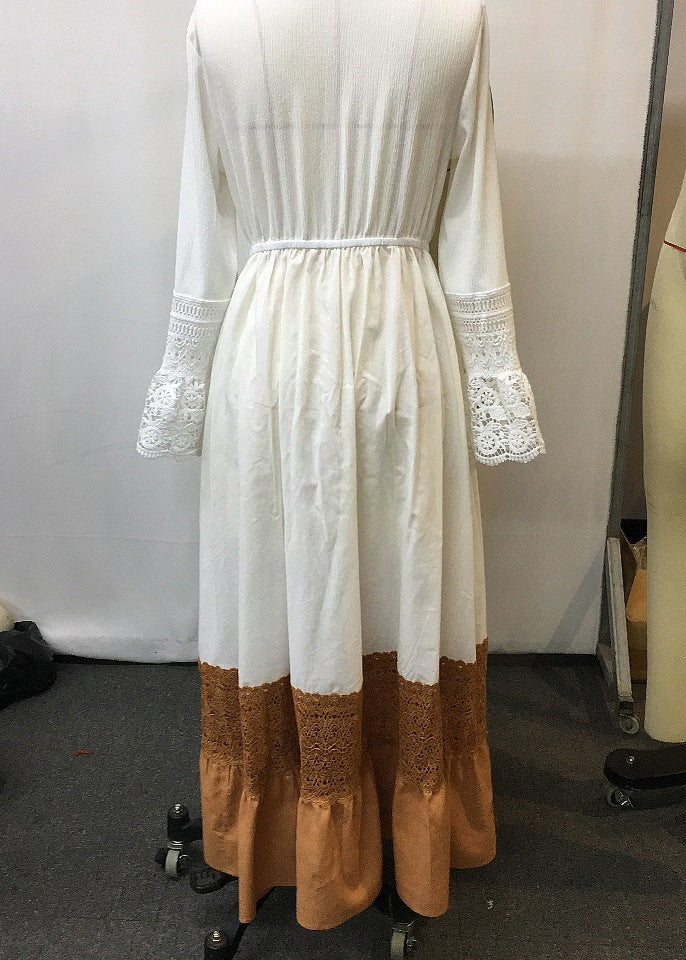 Elegant Beige Hollow Out Tunic Maxi Dress Summer