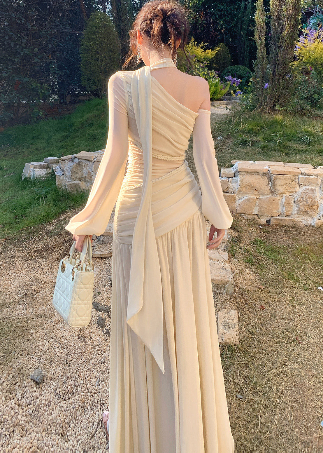 Elegant Beige One Shoulder Wrinkled Knit Party Dresses Summer